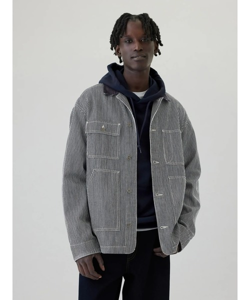 90s STONE  チョアジャケット グレー カバーオール GAP（ギャップ）の「レイルロード デニム チョアジャケット