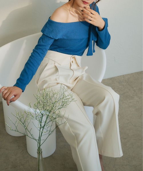 fupel（フぺル）の「One shoulder ribbon design tops / ワンショルダーリボンデザイントップス（Tシャツ/カットソー・レディース・ライトブルー/ブラック・FREE）」の16枚目の写真