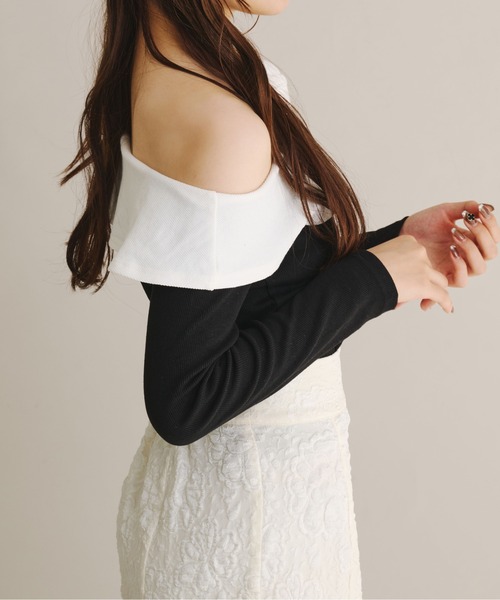 fupel（フぺル）の「One shoulder ribbon design tops / ワンショルダーリボンデザイントップス（Tシャツ/カットソー・レディース・ライトブルー/ブラック・FREE）」の7枚目の写真