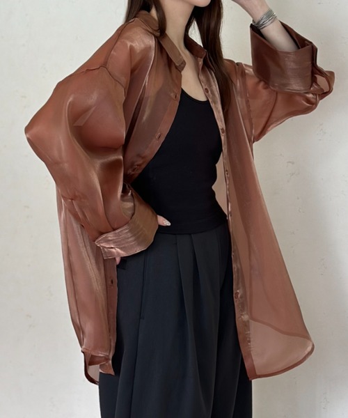 Per sist ence（パーシエンス）の「ラメオーガンジービッグカフスシアーシャツ（シャツ/ブラウス・レディース・グレー/ブラック/ブラウン・FREE）」の3枚目の写真