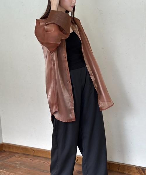 Per sist ence（パーシエンス）の「ラメオーガンジービッグカフスシアーシャツ（シャツ/ブラウス・レディース・グレー/ブラック/ブラウン・FREE）」の5枚目の写真