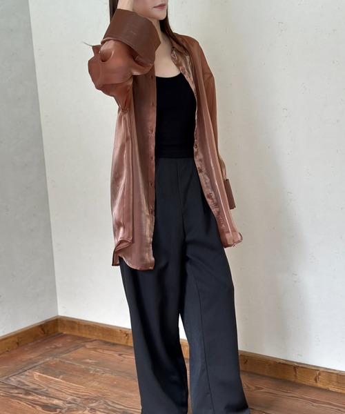 Per sist ence（パーシエンス）の「ラメオーガンジービッグカフスシアーシャツ（シャツ/ブラウス・レディース・グレー/ブラック/ブラウン・FREE）」の6枚目の写真