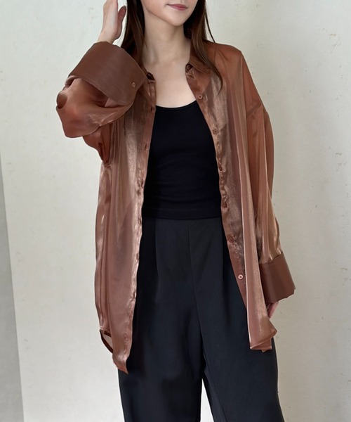 Per sist ence（パーシエンス）の「ラメオーガンジービッグカフスシアーシャツ（シャツ/ブラウス・レディース・グレー/ブラック/ブラウン・FREE）」の7枚目の写真