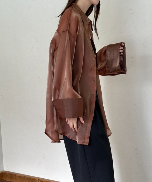 Per sist ence（パーシエンス）の「ラメオーガンジービッグカフスシアーシャツ（シャツ/ブラウス・レディース・グレー/ブラック/ブラウン・FREE）」の8枚目の写真