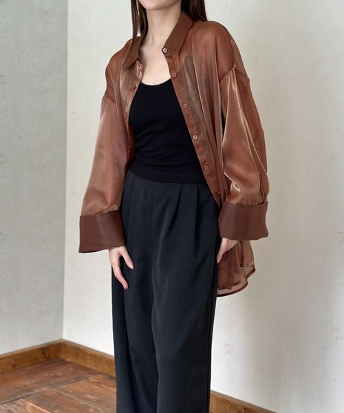 Per sist ence（パーシエンス）の「ラメオーガンジービッグカフスシアーシャツ（シャツ/ブラウス・レディース・グレー/ブラック/ブラウン・FREE）」の11枚目の写真