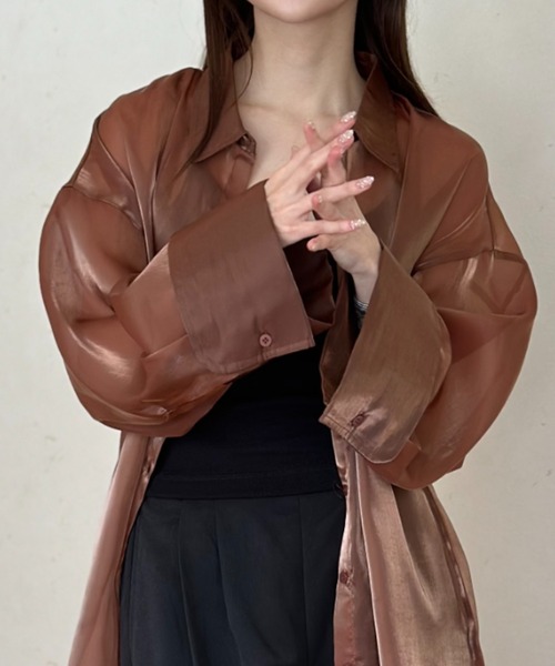 Per sist ence（パーシエンス）の「ラメオーガンジービッグカフスシアーシャツ（シャツ/ブラウス・レディース・グレー/ブラック/ブラウン・FREE）」の12枚目の写真