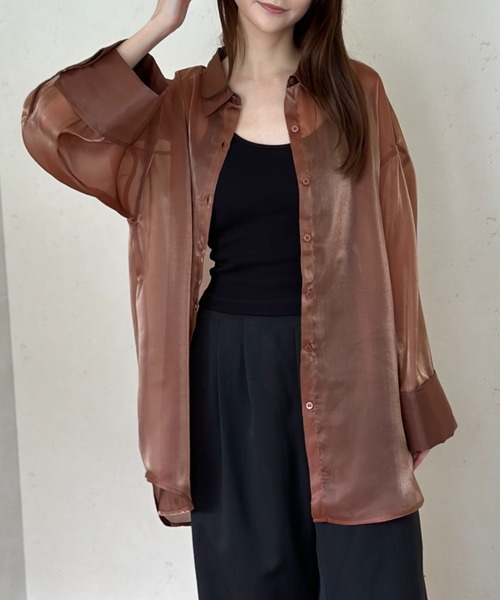 Per sist ence（パーシエンス）の「ラメオーガンジービッグカフスシアーシャツ（シャツ/ブラウス・レディース・グレー/ブラック/ブラウン・FREE）」の15枚目の写真