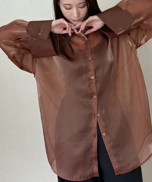 Per sist ence（パーシエンス）の「ラメオーガンジービッグカフスシアーシャツ（シャツ/ブラウス・レディース・グレー/ブラック/ブラウン・FREE）」の20枚目の写真