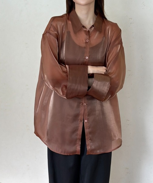 Per sist ence（パーシエンス）の「ラメオーガンジービッグカフスシアーシャツ（シャツ/ブラウス・レディース・グレー/ブラック/ブラウン・FREE）」の21枚目の写真