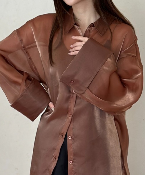 Per sist ence（パーシエンス）の「ラメオーガンジービッグカフスシアーシャツ（シャツ/ブラウス・レディース・グレー/ブラック/ブラウン・FREE）」の22枚目の写真