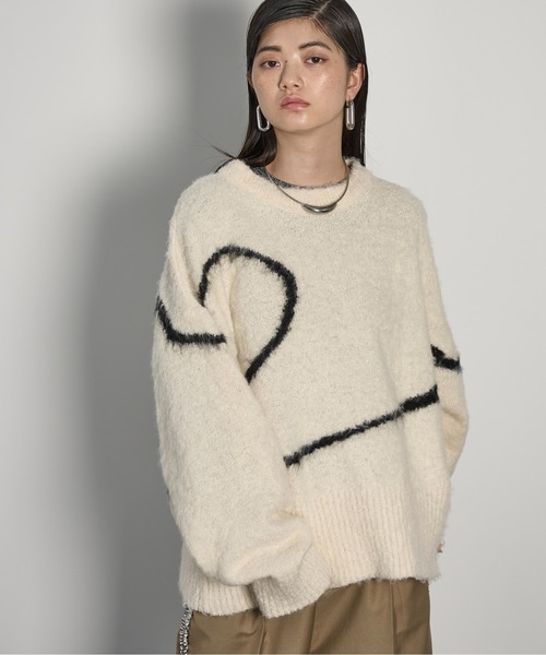 THE YOn（ザヨン）の「ニュアンスラインブラッシュドニットプルオーバー（ニット/セーター・レディース・ピンク/アイボリー/ブラック・FREE）」の7枚目の写真