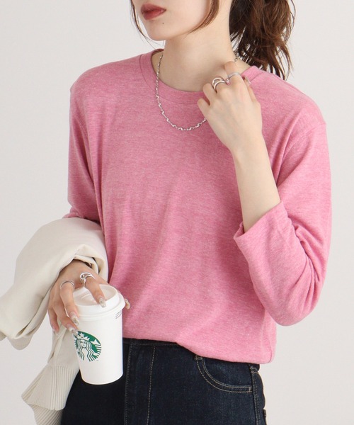 TRUSS(トラス)の「TRUSS トライブレンド3/4スリーブTシャツ(Tシャツ/カットソー・レディース・ブルー/ブラウン/ピンク/オートミール/パープル/ネイビー/グリーン/ブラック/オフホワイト/ヘザーグレー/スミクロ・L/S/XL/M)」の14枚目の写真