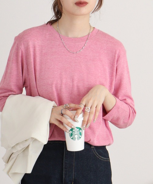 TRUSS(トラス)の「TRUSS トライブレンド3/4スリーブTシャツ(Tシャツ/カットソー・レディース・ブルー/ブラウン/ピンク/オートミール/パープル/ネイビー/グリーン/ブラック/オフホワイト/ヘザーグレー/スミクロ・L/S/XL/M)」の15枚目の写真