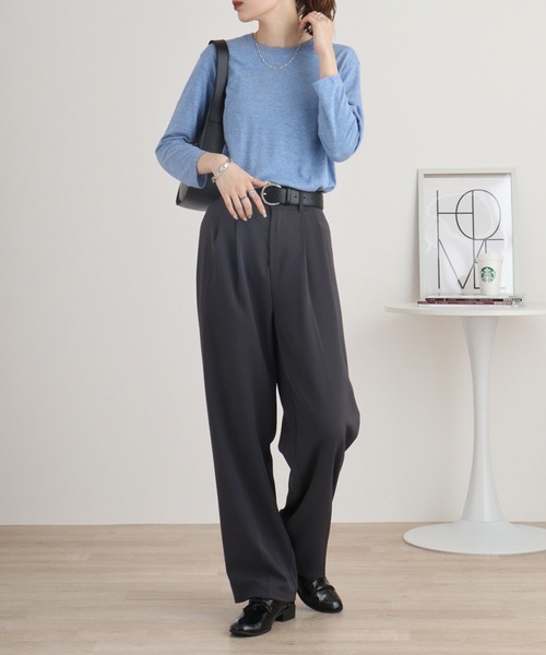 TRUSS(トラス)の「TRUSS トライブレンド3/4スリーブTシャツ(Tシャツ/カットソー・レディース・ブルー/ブラウン/ピンク/オートミール/パープル/ネイビー/グリーン/ブラック/オフホワイト/ヘザーグレー/スミクロ・L/S/XL/M)」の12枚目の写真