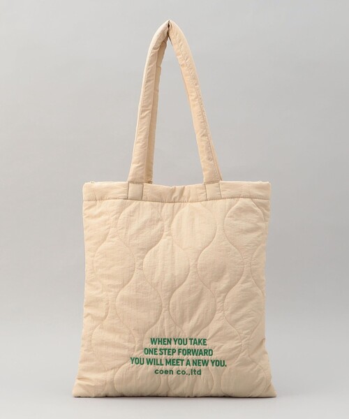 coen（コーエン）の「ロゴ刺繍キルトトートバッグ（トートバッグ・レディース・ケリーグリーン/ブラック/シルバー/オレンジ/ネイビー/ナチュラル/ゴールド/ダークブラウン/コバルトブルー・FREE）」の4枚目の写真