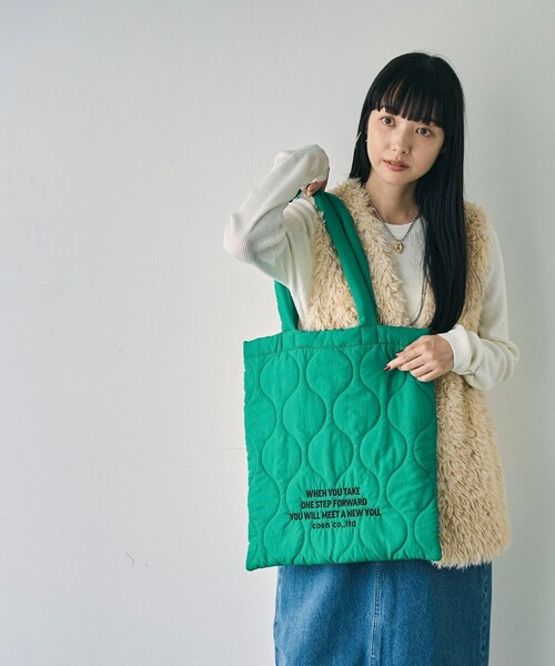 coen（コーエン）の「ロゴ刺繍キルトトートバッグ（トートバッグ・レディース・ケリーグリーン/ブラック/シルバー/オレンジ/ネイビー/ナチュラル/ゴールド/ダークブラウン/コバルトブルー・FREE）」の15枚目の写真