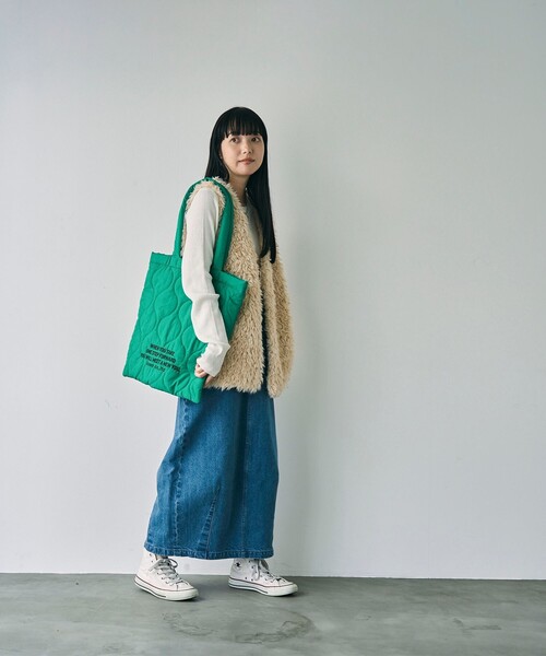 coen（コーエン）の「ロゴ刺繍キルトトートバッグ（トートバッグ・レディース・ケリーグリーン/ブラック/シルバー/オレンジ/ネイビー/ナチュラル/ゴールド/ダークブラウン/コバルトブルー・FREE）」の16枚目の写真