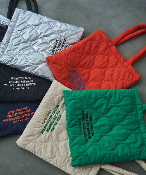 coen（コーエン）の「ロゴ刺繍キルトトートバッグ（トートバッグ・レディース・ケリーグリーン/ブラック/シルバー/オレンジ/ネイビー/ナチュラル/ゴールド/ダークブラウン/コバルトブルー・FREE）」の18枚目の写真