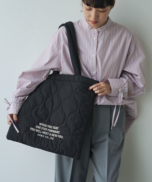 coen（コーエン）の「ロゴ刺繍キルトトートバッグ（トートバッグ・レディース・ケリーグリーン/ブラック/シルバー/オレンジ/ネイビー/ナチュラル/ゴールド/ダークブラウン/コバルトブルー・FREE）」の20枚目の写真