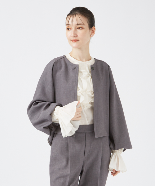 qualite（カリテ）の「【セットアップ対応】ダブルクロスバルーンジャケット/セレモニー/オケージョン/オフィスカジュアル/カセット服（テーラードジャケット・レディース・グレー/ブラック/アイボリー・36/38）」の3枚目の写真