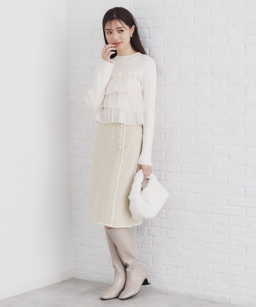 index（インデックス）の「◆《美人百花掲載》パール調ツイードライクタイトスカート/セットアップ対応【洗濯機洗い可】（スカート・レディース・ライトイエロー系/ピンク系1/ブラック/グレー・42/40/38/36）」の19枚目の写真