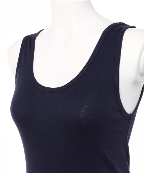 min@RNA（ミンアットアールエヌエー）の「M0157 スーピマフライスノースリーブ（タンクトップ・レディース・ブラック/ネイビー/オフホワイト/杢グレー/クリーム・MEDIUM）」の8枚目の写真