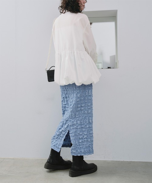 titivate（ティティベイト）の「襟付ヘムバルーンシャツ（シャツ/ブラウス・レディース・ブルー/オフホワイト/ホワイト系その他/ネイビー・S/M/L）」の6枚目の写真