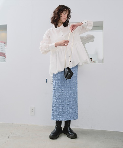 titivate（ティティベイト）の「襟付ヘムバルーンシャツ（シャツ/ブラウス・レディース・ブルー/オフホワイト/ホワイト系その他/ネイビー・S/M/L）」の8枚目の写真