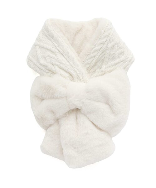 Ampersand(アンパサンド)の「ふわふわリボンマフラー(マフラー・キッズ・ピンク/グレー/アイボリー・120/140)」の2枚目の写真