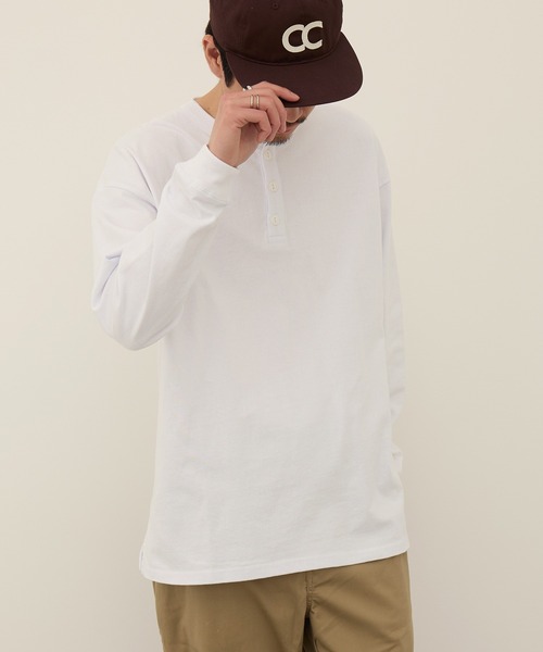 Goodwear(グッドウェア)の「【Goodwear】ヘンリーネック LONG SLEEVE BIG TEE 2W7-61206(Tシャツ/カットソー・メンズ・ブラック/ホワイト/チャコールグレー・M/L/XL)」の1枚目の写真