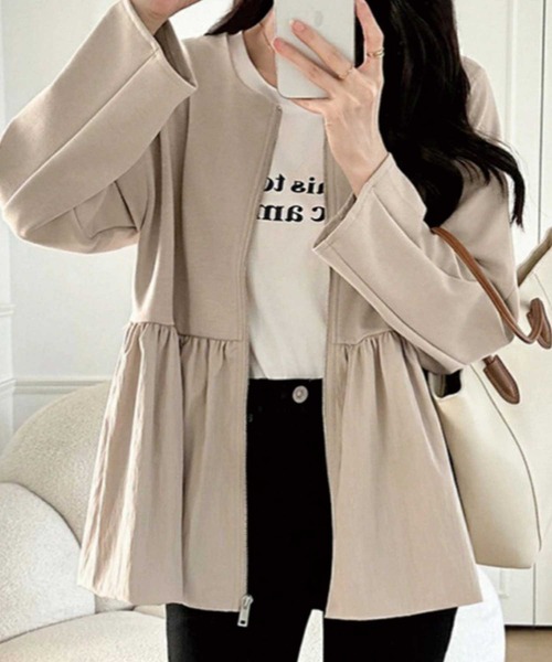 ペプラムドッキングジップアップジャケット（ノーカラージャケット）｜CADBURY（キャドバリー）