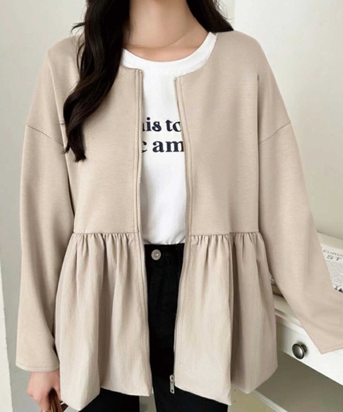 ペプラムドッキングジップアップジャケット（ノーカラージャケット）｜CADBURY（キャドバリー）