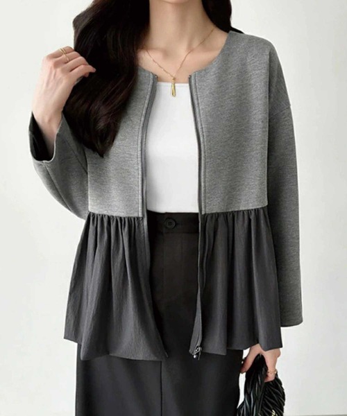 ペプラムドッキングジップアップジャケット（ノーカラージャケット）｜CADBURY（キャドバリー）