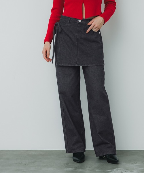 coca(coca)(コカ)の「ラップスカートレイヤード デニムパンツ(デニムパンツ・レディース・ブルー/ブラック・S/L/M)」の7枚目の写真