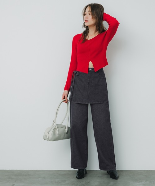 coca(coca)(コカ)の「ラップスカートレイヤード デニムパンツ(デニムパンツ・レディース・ブルー/ブラック・S/L/M)」の6枚目の写真