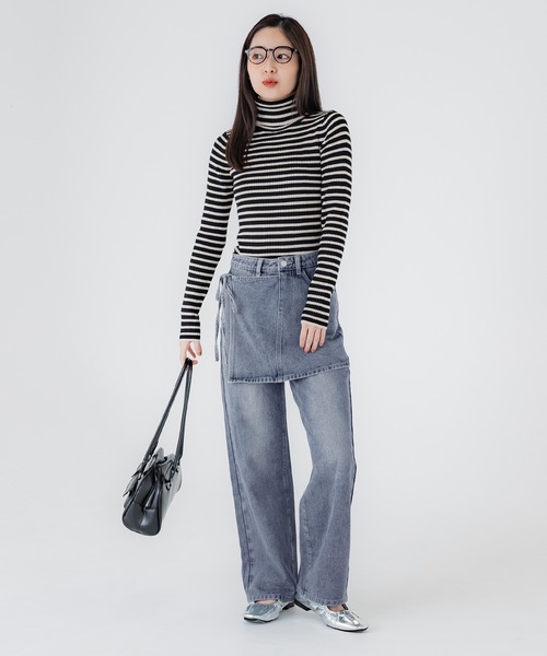 coca(coca)(コカ)の「ラップスカートレイヤード デニムパンツ(デニムパンツ・レディース・ブルー/ブラック・S/L/M)」の15枚目の写真
