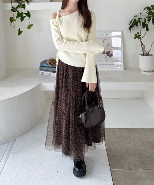 clear（クリア）の「サイドドロスト肩リボンワンショルニットトップス[細見え　肩見せ] ≪2024AW新作≫（ニット/セーター・レディース・ボルドー/ブラック/アイボリー/杢グレー/ピンク/ミント・F）」の14枚目の写真