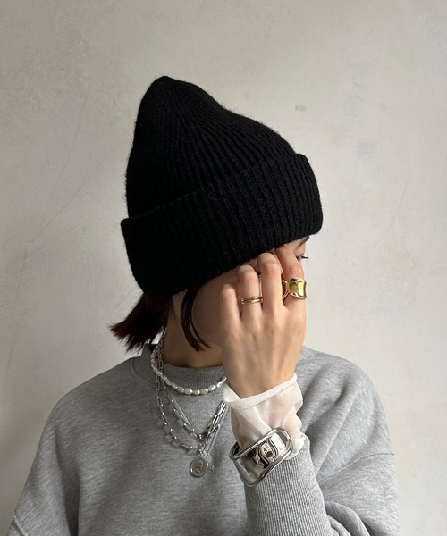 DouDou（ドゥドゥ）の「メランジリブニットワッチ（ハット・レディース・グレー/アイボリー/ブラック/カーキ・FREE）」の3枚目の写真