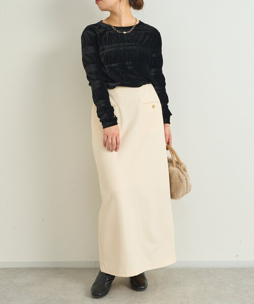 【セール】吸湿発熱ストレッチナロースカート（スカート）｜un dix cors（アンディコール）