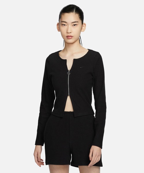 NIKE(ナイキ)の「《セットアップ対応商品》ナイキ スポーツウェア チル リブ ウィメンズ スリム フルジップ カーディガン / Nike Sportswear Chill Rib Women's Slim Full-Zip Cardigan FN3683-010 Black(カーディガン/ボレロ・レディース・ブラック・2XL/L/M/S/XL/XS)」の1枚目の写真