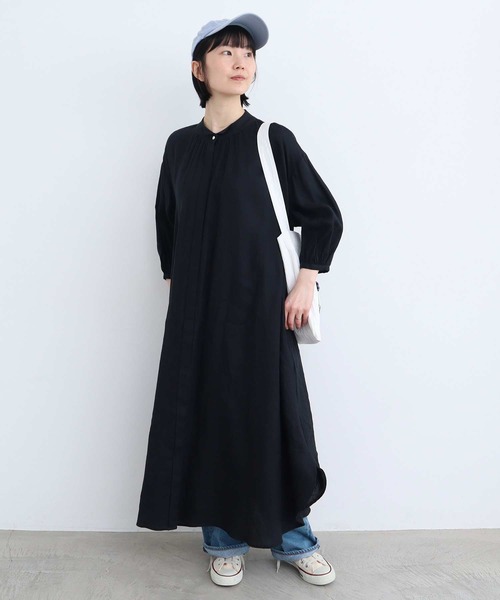 l'atelier du savon（アトリエドサボン）の「麻ウイングカラーワンピース（シャツワンピース・レディース・グリーン/チェック/ピンク/ブラック・FREE）」の2枚目の写真