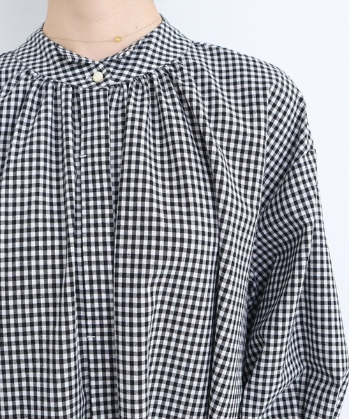 l'atelier du savon（アトリエドサボン）の「麻ウイングカラーワンピース（シャツワンピース・レディース・グリーン/チェック/ピンク/ブラック・FREE）」の5枚目の写真