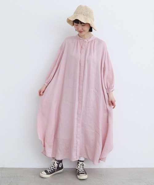 l'atelier du savon（アトリエドサボン）の「麻ウイングカラーワンピース（シャツワンピース・レディース・グリーン/チェック/ピンク/ブラック・FREE）」の12枚目の写真