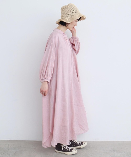 l'atelier du savon（アトリエドサボン）の「麻ウイングカラーワンピース（シャツワンピース・レディース・グリーン/チェック/ピンク/ブラック・FREE）」の14枚目の写真