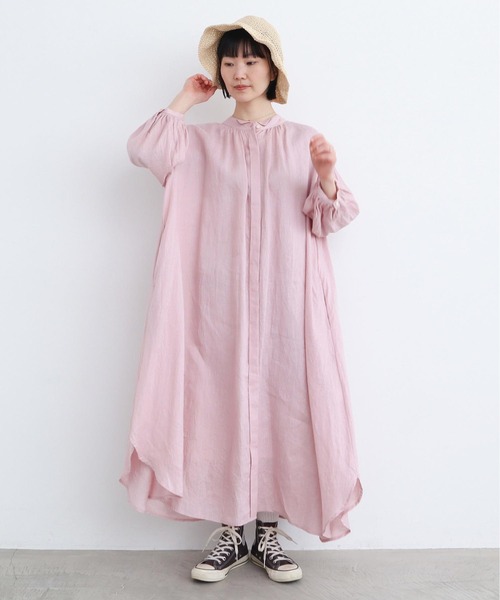 l'atelier du savon（アトリエドサボン）の「麻ウイングカラーワンピース（シャツワンピース・レディース・グリーン/チェック/ピンク/ブラック・FREE）」の15枚目の写真