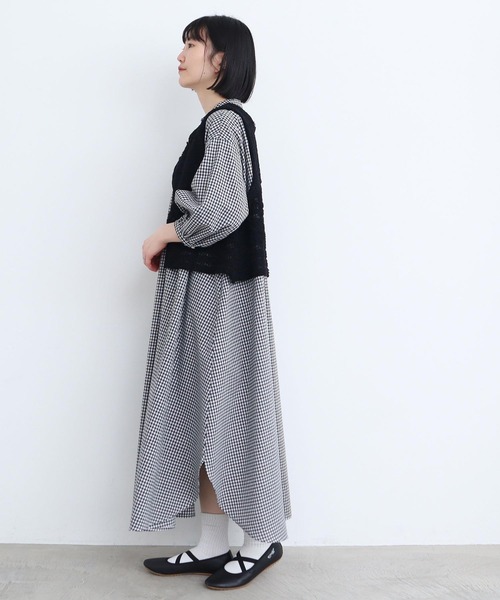 l'atelier du savon（アトリエドサボン）の「麻ウイングカラーワンピース（シャツワンピース・レディース・グリーン/チェック/ピンク/ブラック・FREE）」の22枚目の写真