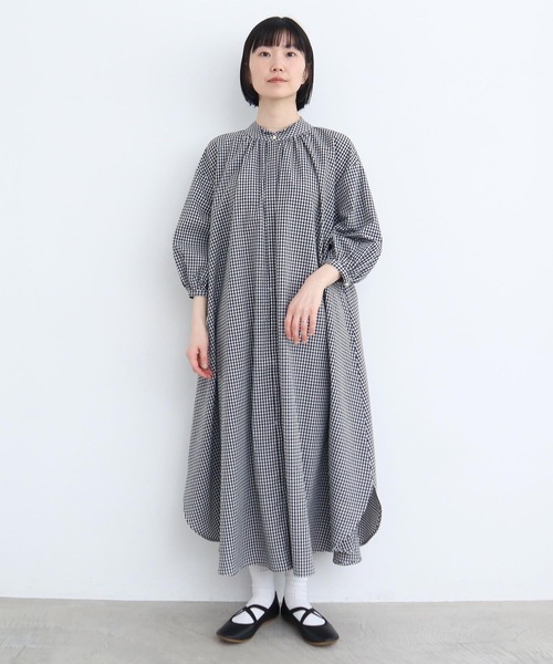 l'atelier du savon（アトリエドサボン）の「麻ウイングカラーワンピース（シャツワンピース・レディース・グリーン/チェック/ピンク/ブラック・FREE）」の7枚目の写真