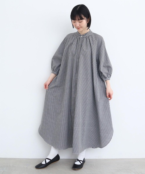 l'atelier du savon（アトリエドサボン）の「麻ウイングカラーワンピース（シャツワンピース・レディース・グリーン/チェック/ピンク/ブラック・FREE）」の9枚目の写真