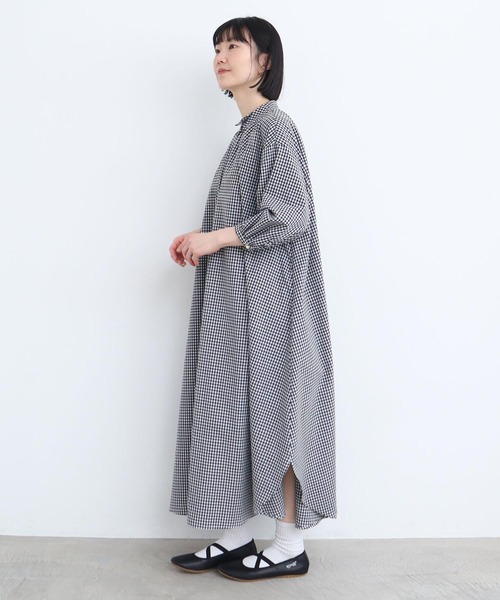 l'atelier du savon（アトリエドサボン）の「麻ウイングカラーワンピース（シャツワンピース・レディース・グリーン/チェック/ピンク/ブラック・FREE）」の8枚目の写真