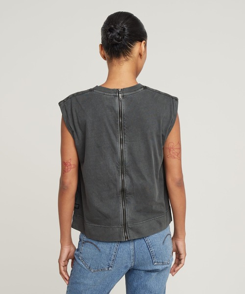 G-STAR（ジースター）の「BACK ZIP OVERDYED TOP/バックジップオーバーダイスリーブレストップス（Tシャツ/カットソー・レディース・ダークブラック/ブルー系その他/ベージュ系その他・MEDIUM/SMALL/X-SMALL）」の2枚目の写真